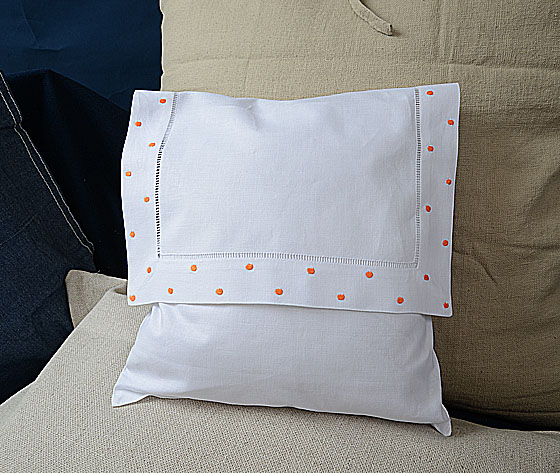 Hemstitch Baby Eenvelope Pillow with Orange Polka Dots