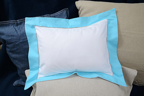 Hemstitch Baby Pillow Sham with Aqua Marine color border