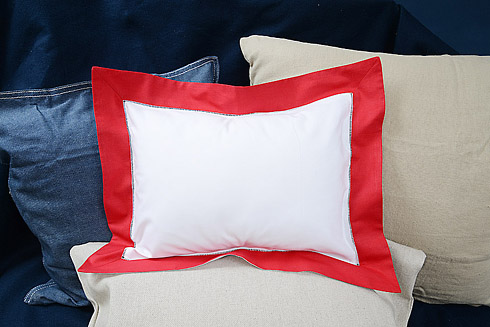 Hemstitch Baby Pillow Sham with Red color border, 12x16".
