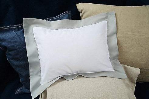 Hemstitch Baby Pillow Sham with Light Gray border, 12x16".
