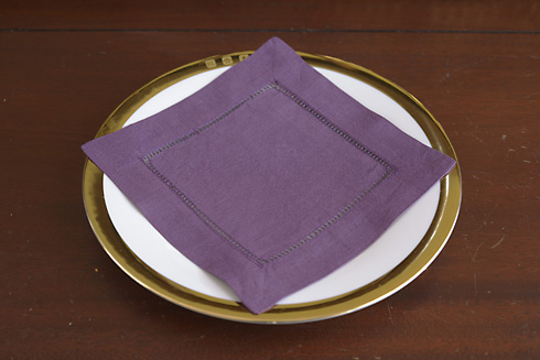 Hemstitch Cocktail Napkin, 6x6". Spicy Plum Color
