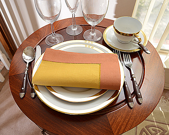 Hemstitch Dinner Napkin, 18", Honey Gold with Burnt Orange border
