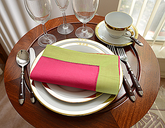 Hemstitch Dinner Napkin, 18", Hot Pink with Hot Green border.