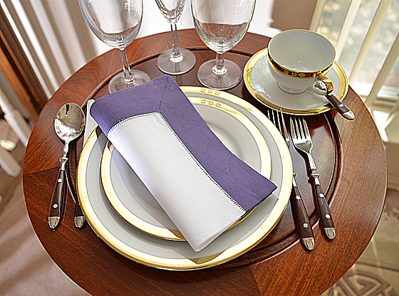 Hemstitch Napkin, 18", white with Purple color border.