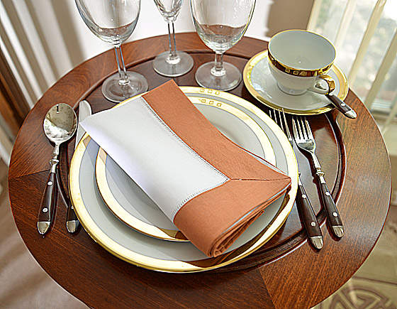 Hemstitch Napkin, 18", white with Burnt Orange border.