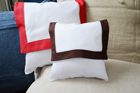Hemstitch Baby Envelope pillow with Red Border