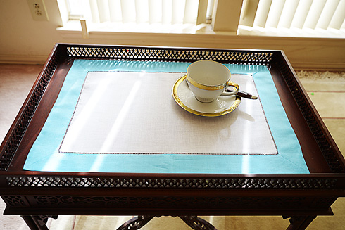 hemstitch placemat, 14x20", Capri Blue border