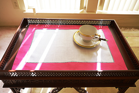 hemstitch placemat, 14x20", Hot Pink border