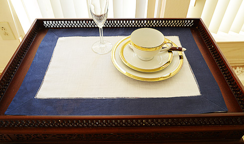 hemstitch placemat, 14x20", Navy Blue border