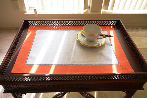 hemstitch placemat, 14x20", Hot Orange border