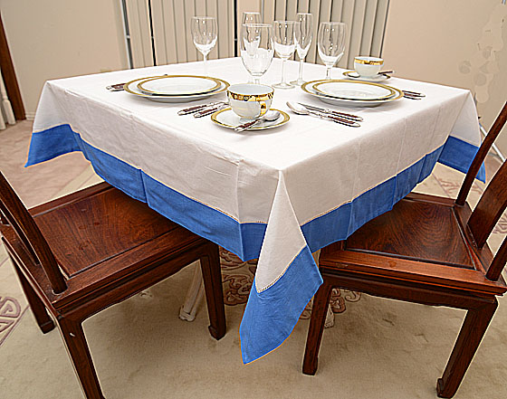 54" Square Tablecloth. With Royal Blue color border.