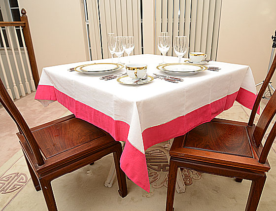 54" Square Tablecloth. With Hot Pink border.