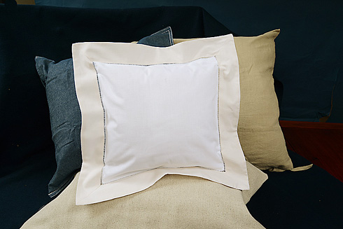 Hemstitch Square Pillow Sham 12x12" with Coconut Milk border.