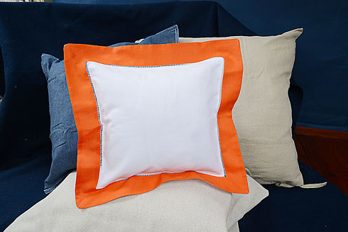 Hemstitch Square Pillow Sham 12x12" with Hot Orange border.