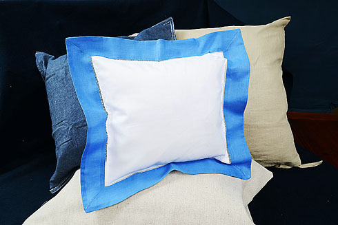 Hemstitch Square Pillow Sham 12x12" with French Blue Border.