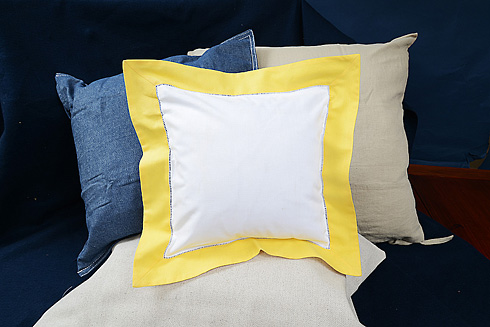 Hemstitch Square Pillow Sham 12x12" with Golden Kiwi Border.