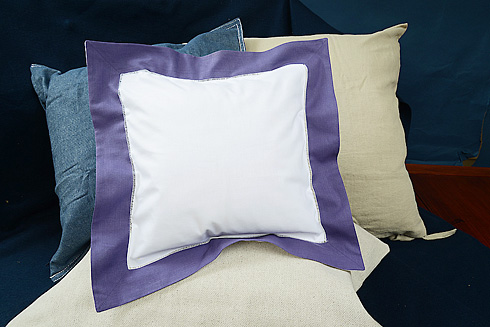 Hemstitch Square Pillow Sham 12x12" with Navy Border.