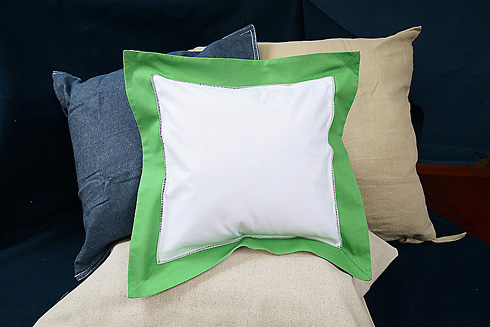 Hemstitch Square Pillow Sham 12x12" with Xmas Green border.
