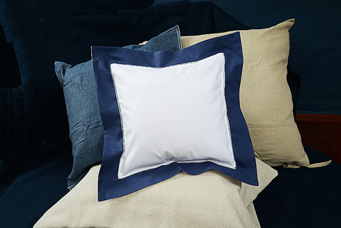 Hemstitch Square Pillow Sham 12x12" with Navy border.