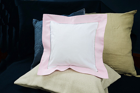 Hemstitch Square Pillow Sham 12x12" with Pink border.