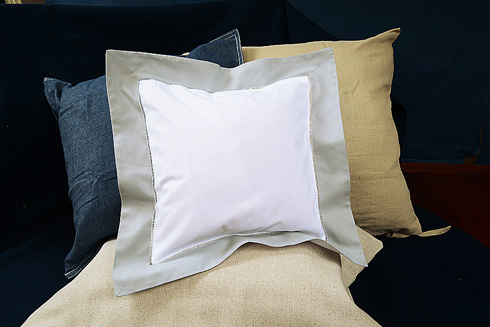 Hemstitch Square Pillow Sham 12x12" with Slate Gray border.
