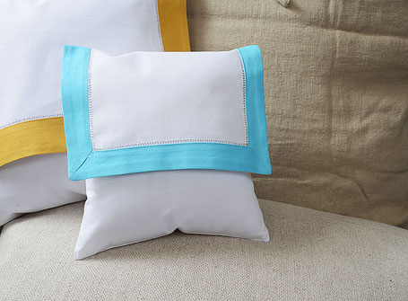 Hemstitch Baby Size Eenvelope 8x8" with Aqua border.