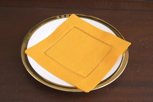 Hemstitch Cocktail Napkin, 6x6". Autum b Blaze Color