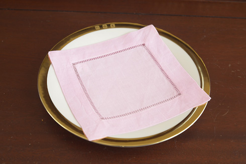 Hemstitch Cocktail Napkin, 6x6". Cherry Blossom Color