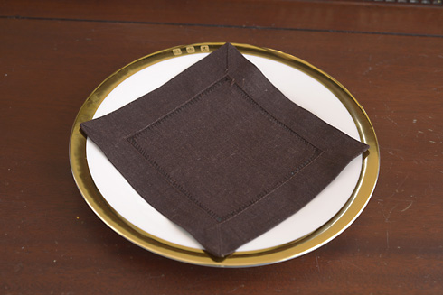Hemstitch Cocktail Napkin, 6x6". Chocolate Brown