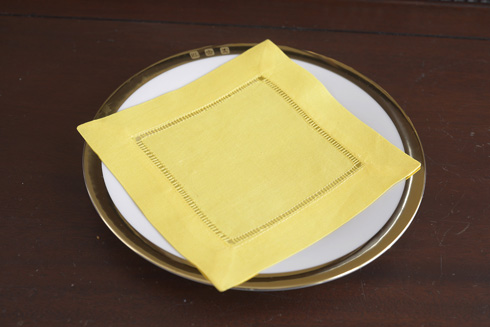 Hemstitch Cocktail Napkin, 6x6". Golden Kiwi Color