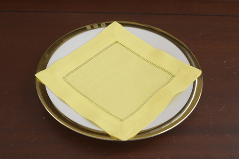 Hemstitch Cocktail Napkin, 6x6". Lemon Color