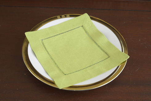 Hemstitch Cocktail Napkin, 6x6". Hot Green Color