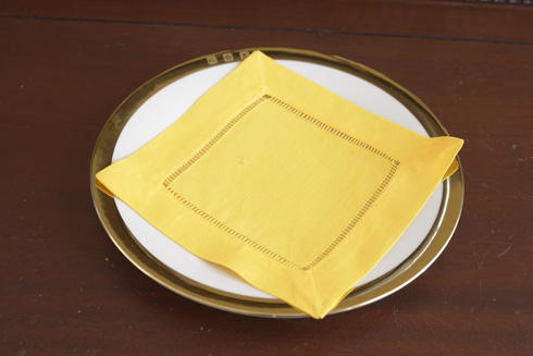 Hemstitch Cocktail Napkin, 6x6". Habanero Gold Color