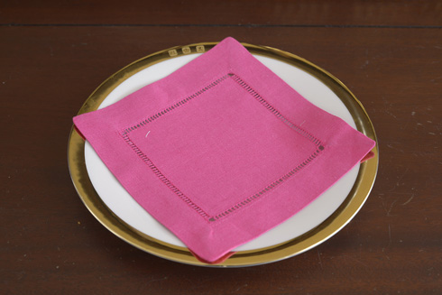 Hemstitch Cocktail Napkin, 6x6". Hot Pink Color