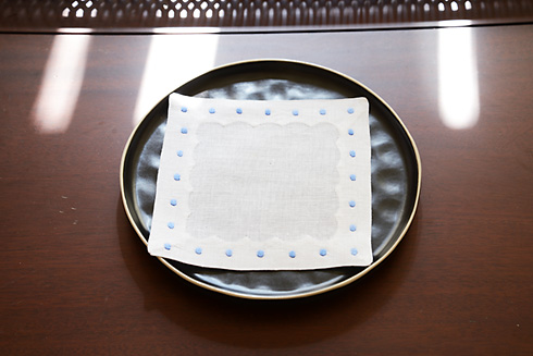 Cocktail Napkin, 6x6". Lienen Blue Color Polka Dots