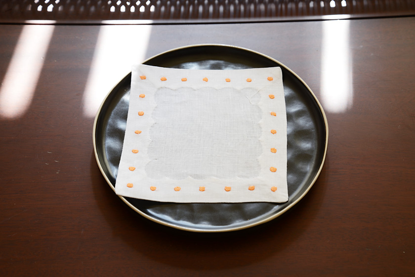 Cocktail Napkin, 6x6", Orange color polka dots
