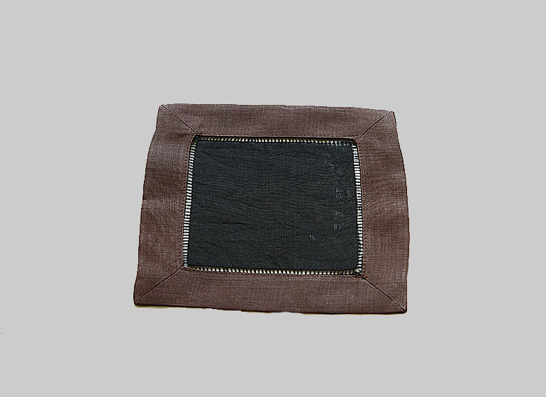 Hemstitch Cocktail Napkin, 6x6". Black with Brown border