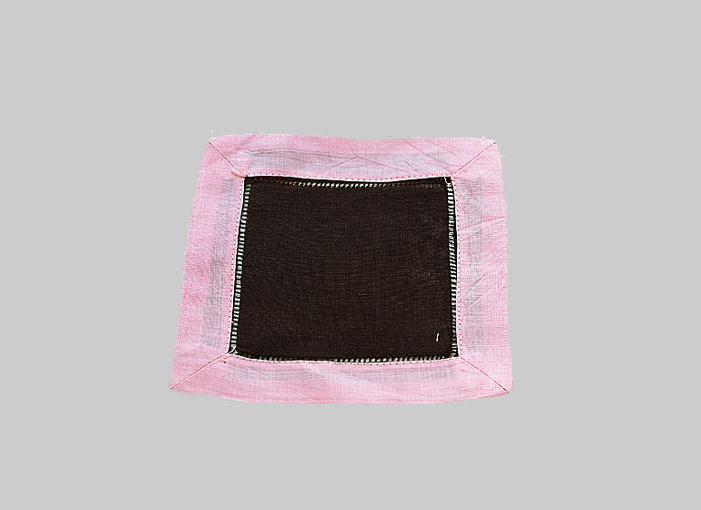 Hemstitch Cocktail Napkin, 6x6". Black with Pink border