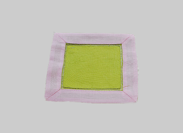 Hemstitch Cocktail Napkin, 6x6". Hot Green with Pinn border