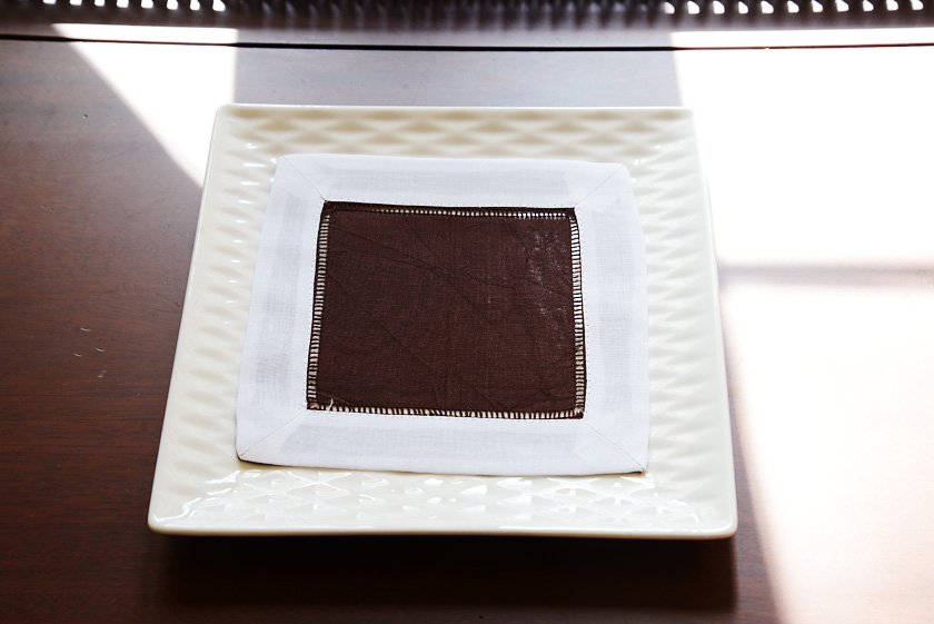 cocktail napkin, 6x6", brown with white border