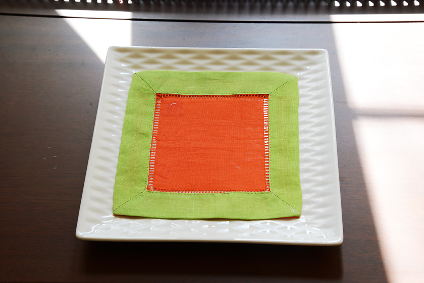 cocktail napkins, 6x6, bright with hot green border
