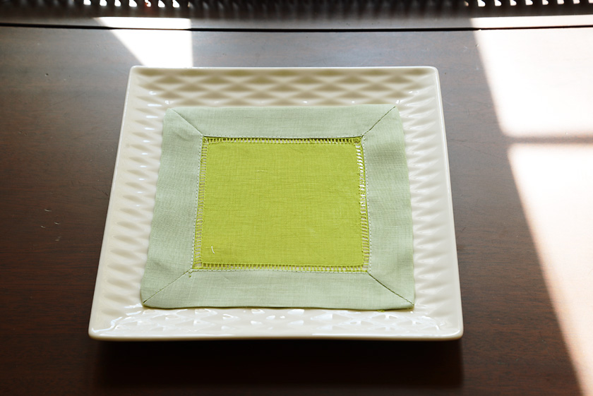 Cocktail Napkin, 6x6, hot green with green border