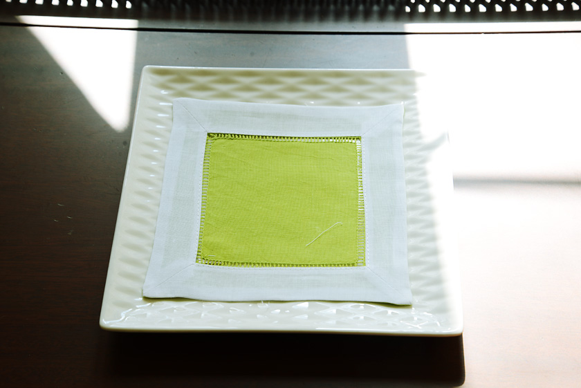 Cocktail Napkin, 6x6, hot green with white border