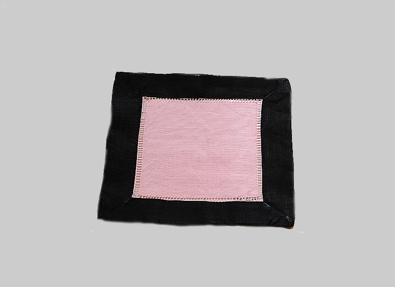 Hemstitch Cocktail Napkin, 6x6". Pink with Black border
