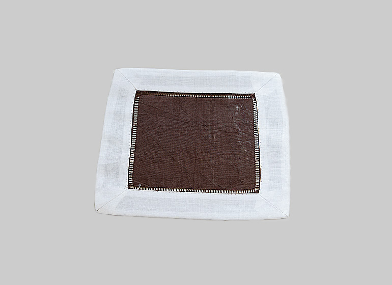Hemstitch Cocktail Napkin, 6x6". Brown with White border