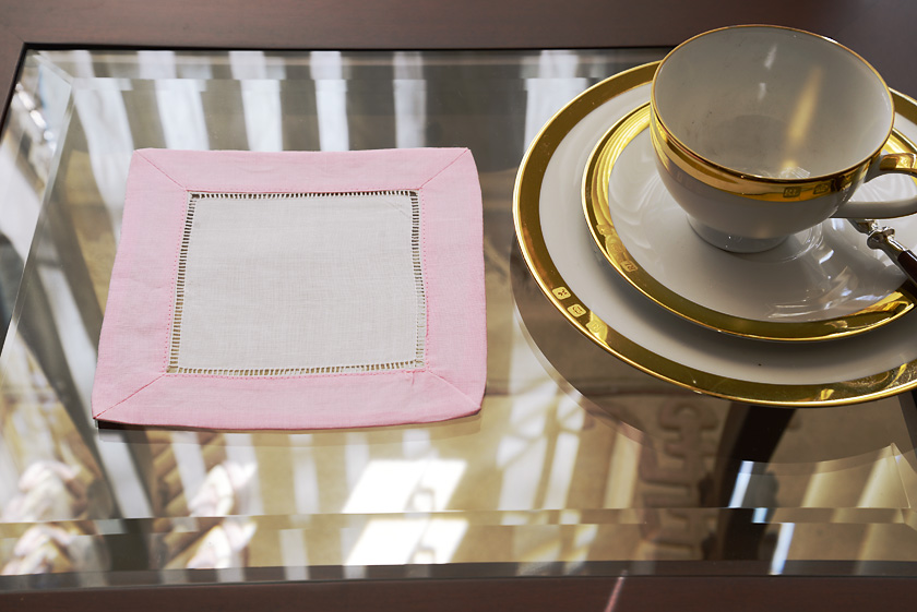 Cocktail Napkin, 6x6", with cherry pink color border