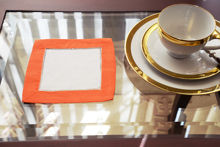 Cocktail Napkin, 6x6", with hot orange color border