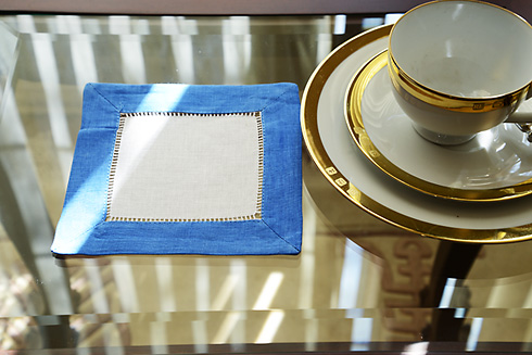 Hemstitch Cocktail Napkin, 6x6". Royal Blue Color border