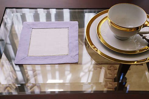 Hemstitch Cocktail Napkin, 6x6". Lavender Color border