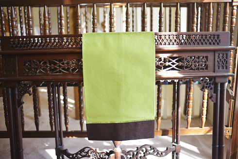 hemstitch guest towel, 14x22" Lime Green & Brown